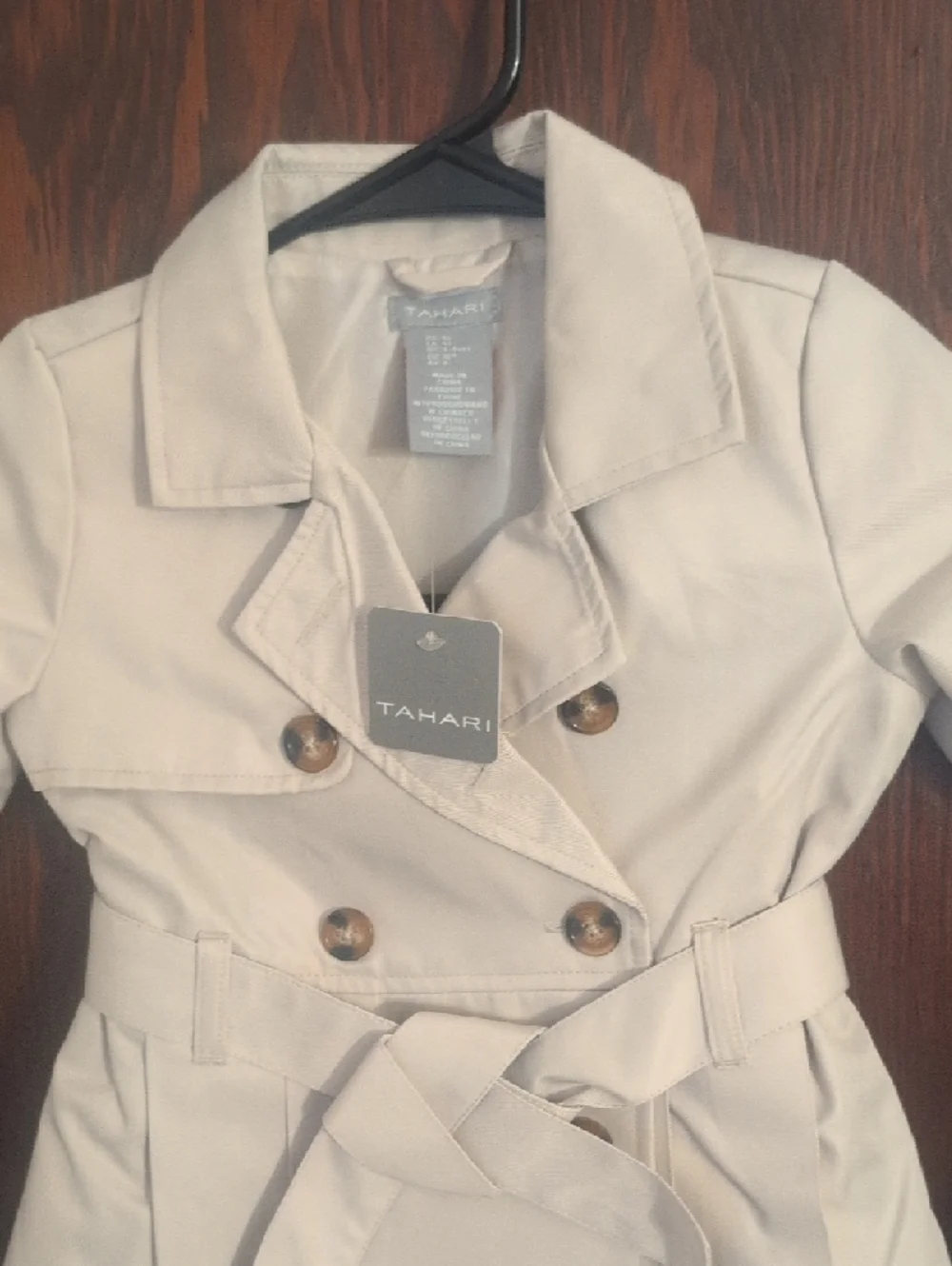Tahari Cream Double-Breasted Kids Trench Coat with Belt